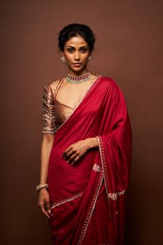 Maroon saree featuring pitta, cutdana and butti work. Paired with an embroidered sleeve blouse and a petticoat. - Aza Fashions Dola Silk Chandbali Pre-draped Saree For Diwali, Anarkali Pre-draped Saree With Gota Work In Cotton Silk, Silk Blouse Piece For Designer Wear During Navratri, Festive Dola Silk Blouse With Dupatta, Designer Pre-draped Saree With Dupatta For Transitional Season, Traditional Drape Blouse With Resham Embroidery, Wedding Cotton Silk Blouse With Sheer Dupatta, Festive Pre-draped Saree With Gota Work, Designer Bollywood Cotton Silk Choli