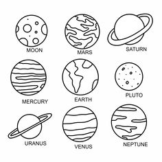 the solar system coloring page with planets in black and white, including saturn, venus, pluto