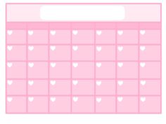 a pink calendar with white hearts on it