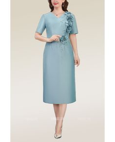 Buy elegant vneck short sleeved wedding guest dress with flowers at wholesale price online. Free shipping and pro custom service since 2009. Fitted V-neck Dress With Short Sleeves For Wedding, Elegant Short Sleeve V-neck Dress For Wedding, Elegant Short Sleeve V-neck Wedding Dress, Formal V-neck Dress With Short Sleeves For Spring, V-neck Short Sleeve Dress For Formal Spring Events, Short Sleeve V-neck Dress For Spring Formal, Elegant Summer V-neck Mother Of The Bride Dress, Spring Wedding V-neck Dress With Short Sleeves, Elegant Blue V-neck Wedding Dress