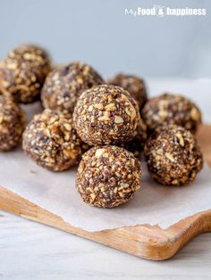 chocolate and oatmeal energy bites on a cutting board