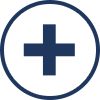 a blue plus sign in a circle on a white background is the symbol for medical care