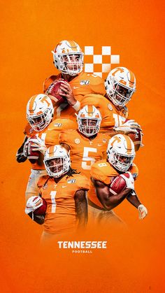 the tennessee football team is depicted on an orange background with checkered squares and numbers