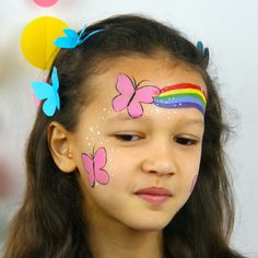 Rainbow Butterfly Face Painting For Kids, Easy Face Painting, Easy Face Painting Designs, Butterfly Face Paint, Lion And Unicorn, Butterfly Stencil, Rainbow Face