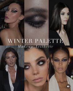 Deep Winter Palette Aesthetic, Cool Tones Makeup, Cool Winter Makeup, Dark Winter Makeup, Winter Pallette, Dark Winter Color Palette, Deep Winter Makeup