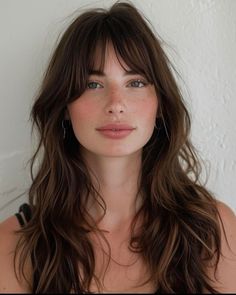 Long Length Haircut For Fine Hair Curtain Bangs, Layer Long Hair With Bangs, Layer With Bangs Haircut, Long Bangs For Wavy Hair, Fringe And Layers Long Hair, Long Haircut With Fringe Bangs, Layers Haircut Bangs, Long Hair Bottleneck Bangs, Bottleneck Bangs Side Part