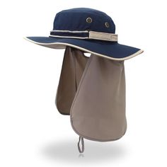 When you're going to finish a task outdoors on a hot summer day and you want to protect yourself from having sunburn, take advantage of this Flap Hat by Innovato Design. It has a wide flat brim to shade your face from the sun's UV rays and it has a big flap around the back of the hat to cover your head, ears, and neck from the heat of the sun. Made from polyester nylon material, this hat makes a breathable and comfortable headwear. It dries up quickly so when sweat builds up in your head, it wicks it and dries it up immediately. This hat comes with buttons and a rope for added decoration and to secure the hat in place respectively. Also, it can be folded easily so you can bring it anywhere you go. You can wear this with your casual, simple, and sporty style in spring, summer, and autumn. T Mens Visor, Wide Hat, Flap Hat, Wooden Sunglasses, Wide Brim Sun Hat, Sun Protection Hat, Fisherman Hat, Protect Yourself, Brim Hat