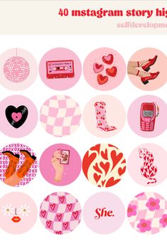 an image of various valentine's day stickers on a white background with the words, 40 instagramn story history