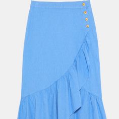 Super Cute Linen Skirt From Zara Size S Light Blue Ruffled Skirt, Elegant Blue Mini Skirt With Ruffles, Elegant Blue Ruffled Mini Skirt, Blue Ruffled Midi Skirt, Blue Tiered Wrap Skirt For Spring, Blue Asymmetrical Wrap Skirt For Spring, Blue Tiered Lined Wrap Skirt, Chic Blue Lined Wrap Skirt, Blue Flared Wrap Skirt For Spring