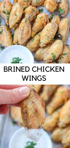 brined chicken wings with a side of homemade ranch dipping sauce. Brine For Chicken Wings Recipe, Chicken Wings Oven, Brined Chicken Wings, Wings Oven, Oven Chicken Wings, Brined Chicken, Easy Chicken Wings, Brine Chicken, Brine Recipe