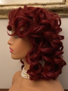 Red Loose Curly Wig With Bangs For Women Elegant Timeless Natural Looking Trendy Red Hair Wigs, Loose Curly Wig, Curly Wig With Bangs, Trend Ideas, Bangs For Women, Wig With Bangs, Curly Wig, Wigs With Bangs, Curly Wigs