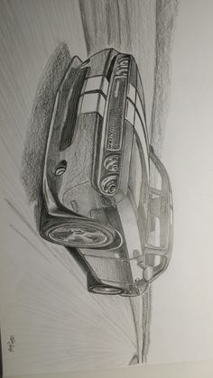 a pencil drawing of two cars in the middle of a tunnel, one is upside down