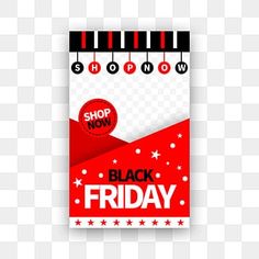 a black friday sale sign with red and white stripes on it, which reads shop now