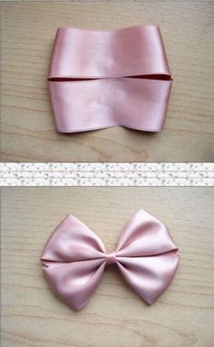 two pictures of the same pink bow on top of each other, and one is made out of satin material