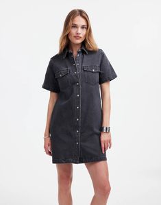 Denim Oversized Mini Shirtdress in Washed Black Vintage Workwear, Community Development, Madewell Dresses, Madewell Denim, Colored Denim, Shirtdress, High Point, Top Tee, Denim Women