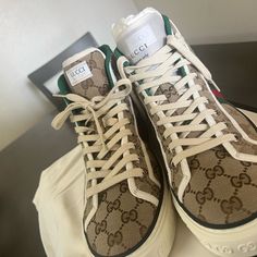 Guccis Shoes Size 9 1/2 I Have Proof Of Authenticity. Willing To Take Offers Gucci High-top Sneakers With Branded Insole, Gucci High-top Sneakers With Branded Heel And Round Toe, Gucci High-top Sneakers With Branded Heel Counter, Gucci High-top Sneakers With Branded Heel, Gucci High-top Sneakers With Laces, Designer Gucci High-top Sneakers With Rubber Sole, Gucci Luxury Lace-up High-top Sneakers, Gucci Casual High-top Sneakers With Branded Heel Counter, Casual Gucci High-top Sneakers With Branded Heel Counter