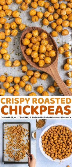 the recipe for crispy roasted chickpeas is shown