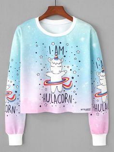 Shop Unicorn Print Sweatshirt online. SheIn offers Unicorn Print Sweatshirt & more to fit your fashionable needs. Unicorn Fashion, Unicorn Outfit, Unicorn Print, Sweatshirt Outfit, Sweatshirts Online, Cropped Sweatshirt, Pajama Set Women