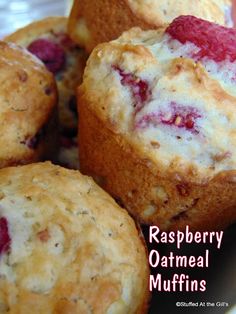 raspberry oatmeal muffins on a plate