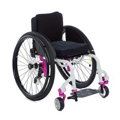 a wheelchair with wheels and footrests is shown