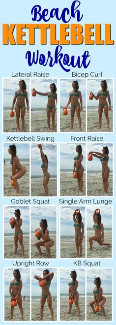 the beach kettlebell workout poster shows how to do it