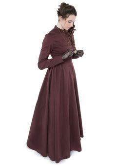 Same as the other dress, but in brown. Planning to add some lowkey alchemical runes to a tea length hem. Elegant Fall Costume Vintage Dress, Regency Style Costume Dress With Buttons, Elegant Fall Vintage Costume Dress, Elegant Vintage Fall Costume Dress, Elegant Vintage Dress For Fall Costume, Historical Cotton Costume Dress, Classic Fitted Victorian Cotton Dress, Classic Dresses With Fitted Bodice And Historical Design, Victorian Cotton Dress With Historical Design