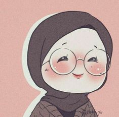 a drawing of a woman wearing glasses and a hijab