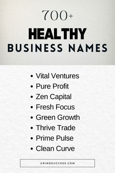 a business card with the words, 700 + healthy business names in black and white