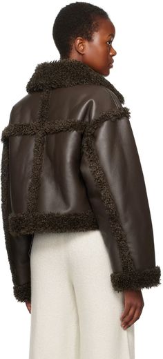 Brown Kristy Faux-Shearling Jacket by Stand Studio on Sale Fall Shearling Leather Jacket With Faux Fur Lining, Shearling Leather Jacket With Faux Fur Lining For Fall, Chic Brown Shearling Outerwear, Fall Shearling Leather Jacket With Faux Fur Trim, Fall Shearling Fur Coat With Padded Collar, Chic Shearling Leather Jacket With Faux Fur Trim, Fall Shearling Outerwear With Button Closure, Shearling Leather Jacket With Faux Fur Trim For Work, Sheepskin Leather Jacket With Faux Fur Lining For Work