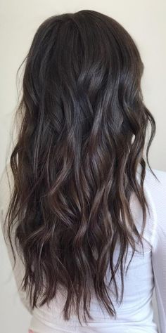 Dark Hair With Lighter Ends, Curled Dark Brown Hair, Dark Burnett Hair, Dark Brown Hair With Lighter Ends, Dark Brown Hair Wavy Natural, Brown Hair Light Ends, Curled Hair Dark Brown, Highlights Dark Brown Hair Wavy, Dark Medium Length Hair