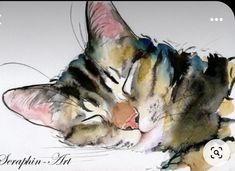 a watercolor painting of a cat sleeping