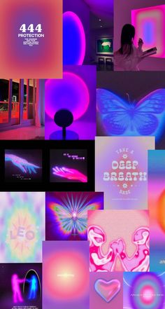 a collage of images with neon colors