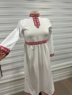 Traditional Pamiri dress size Extra Small (US). Fits youth and teenagers better. Comes with matching white pants. White Stretch Midi Length Dress, White Stretch Dresses For Daywear, White Long Sleeve Cotton Dress, Casual White Tunic Dress, Modest White Midi-length Dress, White Modest Knee-length Dress, Casual White Fitted Dress, White Fitted Casual Dress, Ethiopian Dress