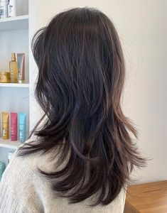 Layered Haircuts For Shoulder Length Hair, Lot Of Layers Haircut Medium, Medium Hair With Lots Of Layers, Hush Cut Thick Hair, 3 Layer Haircut, Choppy Layers With Bangs, Choppy Long Hair, Chest Length Hair With Layers, Layered Hair Back