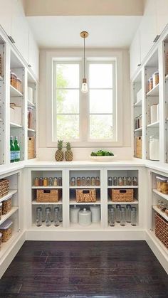 an organized pantry with lots of food in it