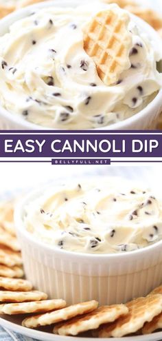 an easy cannoli dip with chocolate chips in it and crackers on the side