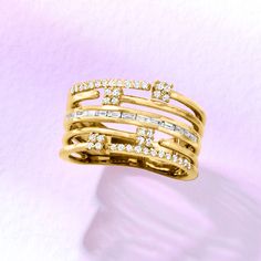 Ross-Simons - .33ct t. w. Baguette, Round Diamond Multi-Row Ring Over Sterling. Size 8. .33 ct. t. w. baguette and round diamonds ice the multiple rows of this 18kt yellow gold over sterling silver ring. 1/2" wide. Baguette and round diamond multi-row ring. Diamond birthstones are the perfect gift for April birthdays. Diamond Ice, April Birthday, Diamond Birthstone, Ring Diamond, Round Diamond, Sterling Silver Ring, Round Diamonds, The Row, Silver Ring