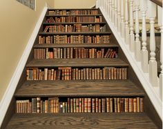 a stair case with many books on it