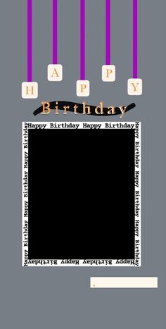 a birthday card with the words happy birthday written in white letters on purple and black squares