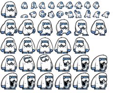 an image of cartoon polar bears with different expressions on their faces and body, all in blue