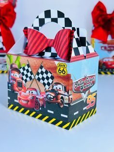 cars birthday party treat boxes with red bows