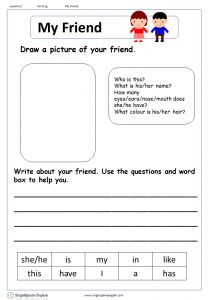 a worksheet with the words'my friend'and an image of two children