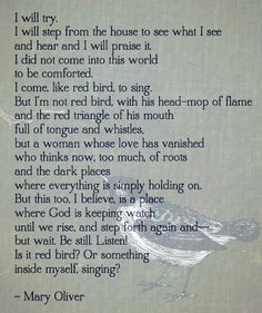 a poem written by mary o'keefner with a bird on it