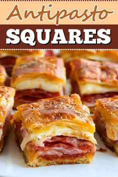 Looking for a new appetizer? These antipasto squares are always a hit! With plenty of cheese, meat, and pepperoncini, they're a fun twist on classic antipasto! Baked Antipasto Squares, Antipasto Bites, Antipasto Squares, Cold Sandwich Recipes, Mediterranean Appetizers, Italian Antipasto, Meat Appetizers, Crescent Roll Recipes, Italian Appetizers