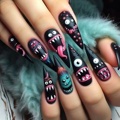 All Nail Shapes, Nails Manicures, Unique Nail Designs, Almond Stiletto, Monster Nails, Retro Nails, Gothic Nails