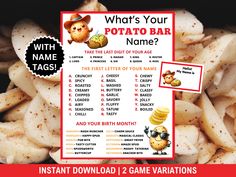 what's your potato bar name? game variations