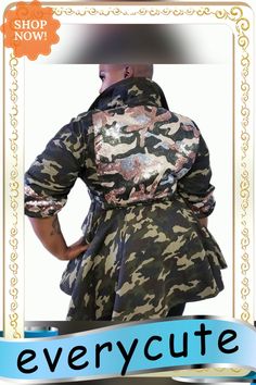 Green Camouflage Print Tie Waist Plus Size Jacket Fitted Military Utility Jacket For Fall, Fitted Camouflage Winter Outerwear, Fitted Camouflage Outerwear For Winter, Fall Combat Camouflage Utility Jacket, Combat Style Camouflage Utility Jacket For Fall, Camouflage Utility Jacket For Streetwear In Fall, Camouflage Utility Jacket For Fall Streetwear, Camouflage Military Outerwear For Spring, Fitted Camouflage Military Outerwear