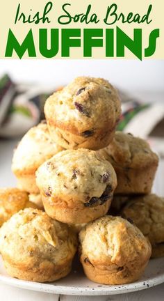 muffins stacked on top of each other with the words irish soda bread muffins