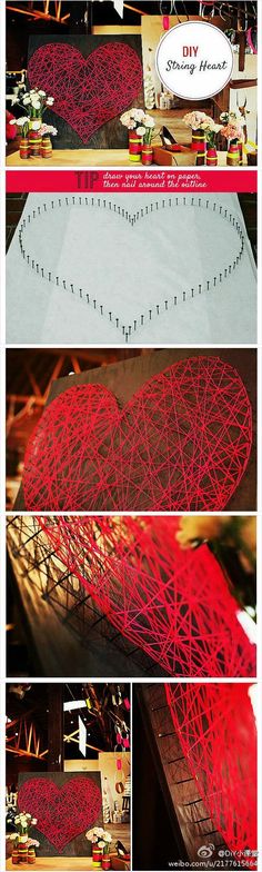 there are many different pictures with red string on the bottom and one has a heart in it