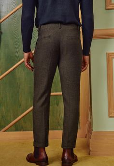 "Upgrade your wardrobe with our Men's Vintage Style Tweed Herringbone Pants. Made with quality tweed and a classic herringbone pattern, these pants exude timeless style. Perfect for any occasion, these pants pair well with a dress shirt or casual tee. Elevate your fashion game with these must-have pants." 95%Polyester+5%Wool Care instructions Machine Wash, Hand Wash Only Herringbone pattern tweed trousers, double pleated dress pants, regular fit, straight fit, zipper closure, casual pants and business dress pants SIZE NECK CHEST WAIST SLEEVE S 14-14½″ 34-36″ 28-30″ 32-33″ M 15-15½″ 38-40″ 32-34″ 33-34″ L 16-16½″ 42-44″ 36-38″ 34-35″ XL 17-17½″ 46-48″ 40-42″ 35-36″ 2XL 18-18½″ 50-52″ 44-46″ 36-37″ 3XL 19-19½″ 54-56″ 48-50″ 37-38″ 4XL 20½-21″ 58-60″ 53-55″ 38″ 5XL 22-22½″ 62-64″ 58-60″ 38½″ Brown Slim Fit Dress Pants For Fall, Tailored Tweed Pants For Fall, Fall Tweed Trousers, Tailored Tweed Fall Bottoms, Tailored Tweed Bottoms For Fall, Winter Tweed Trousers, Formal Tweed Pants For Fall, Tweed Trousers For Business Casual, Tailored Herringbone Pants For Fall